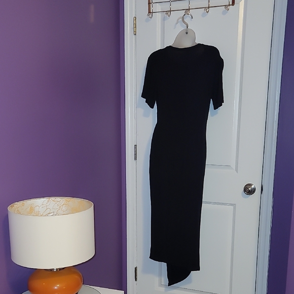 Elegant Black Midi Side Knot  Dress Sz: L - Picture 7 of 8
